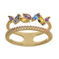 Bague en vermeil double rang avec oxydes violet bleu et jaune