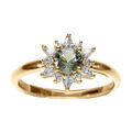 Bague en vermeil fleur avec oxyde vert et contour oxydes blancs