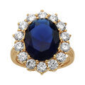 Bague en vermeil grosse pierre centrale bleu fonc&eacute; et contour de pierres blanches - 20mm x 17 mm Artemare