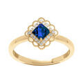 Bague en vermeil avec oxyde carr&eacute; bleu serti et halo d'oxydes blancs Artemare