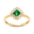 Bague en vermeil avec oxyde carr&eacute; vert serti et halo d'oxydes blancs