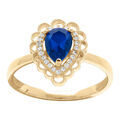 Bague en vermeil goutte oxyde bleu serti, halo dentel&eacute; d'oxydes blancs