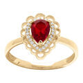 Bague en vermeil goutte oxyde rouge serti, halo dentel&eacute; d'oxydes blancs Artemare