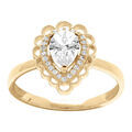 Bague en vermeil goutte oxyde blanc serti, halo dentel&eacute; d'oxydes blancs