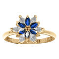 Bague en vermeil motif fleur 10mm avec oxydes blancs et bleux sertis Artemare