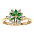 Bague en vermeil motif fleur 10mm avec oxydes blancs et verts sertis Artemare
