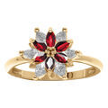 Bague en vermeil motif fleur 10mm avec oxydes blancs rouges sertis