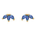 Boucles d'oreille tige en plaqu&eacute; or trois navettes en oxydes bleus