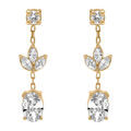 Boucles d'oreille pendante tige en plaqu&eacute; or motif feuilles avec oxydes blancs Artemare