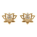 Boucles d'oreille tige en plaqu&eacute; or fleur de lotus et oxydes blancs