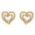 Boucles d'oreille tige en plaqu&eacute; or double coeur et oxydes blancs