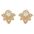Boucles d'oreille sur Artemare : Boucles d'oreille tige en plaqu&eacute; or motif floral avec oxydes blancs