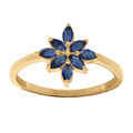 Bague en plaqu&eacute; or motif fleur orn&eacute; d'oxydes bleus