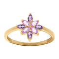 Bague en plaqu&eacute; or motif fleur orn&eacute; d'oxydes violet et rose