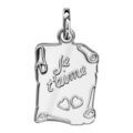 Pendentif en argent parchemin grav&eacute; "Je t'aime" et 2 coeurs