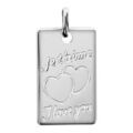 Pendentif en argent plaque G.I. rectangulaire grav&eacute;e "Je t'aime" & "I love you" avec 2 coeurs Artemare