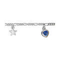 Chaine sur Artemare : Cha&icirc;ne de cheville en argent avec pampilles &eacute;toiles et coeurs en oxydes bleus fonc&eacute;s altern&eacute;s - longueur 25cm