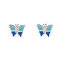 Boucles d'oreilles pour enfant en argent papillon bleu et fermoir poussette Artemare