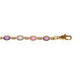 Bracelet en plaqu&eacute; or alternance d'oxydes roses et violets en forme de navette - longueur 16+3cm