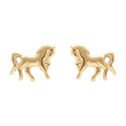 Boucles d'oreilles en plaqu&eacute; or cheval et fermoir poussette
