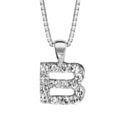 Collier en argent rhodi&eacute; cha&icirc;ne avec pendentif initiale B orn&eacute;e d'oxydes blancs - longueur 45cm