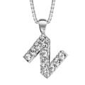 Collier en argent rhodi&eacute; cha&icirc;ne avec pendentif initiale N orn&eacute;e d'oxydes blancs - longueur 45cm
