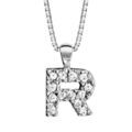 Colliers sur Artemare : Collier en argent rhodi&eacute; cha&icirc;ne avec pendentif initiale R orn&eacute;e d'oxydes blancs - longueur 45cm