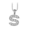 Collier en argent rhodi&eacute; cha&icirc;ne avec pendentif initiale S orn&eacute;e d'oxydes blancs - longueur 45cm Artemare