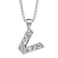 Collier en argent rhodi&eacute; cha&icirc;ne avec pendentif initiale V orn&eacute;e d'oxydes blancs - longueur 45cm Artemare