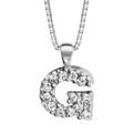 Collier en argent rhodi&eacute; cha&icirc;ne avec pendentif initiale G orn&eacute;e d'oxydes blancs - longueur 45cm