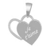 Pendentif en argent rhodi&eacute; 2 coeurs superpos&eacute;s, 1 &eacute;vid&eacute; ouvrag&eacute; et l'autre grav&eacute; "Je t'aime"