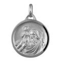 Pendentifs sur Artemare : Pendentif m&eacute;daille en argent rhodi&eacute; de Saint-Christophe en relief et bord brillant