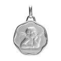 Pendentifs sur Artemare : Pendentif m&eacute;daille en argent rhodi&eacute; avec ange en relief et bords gondol&eacute;s