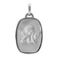 Pendentif en argent rhodi&eacute; rectangle arrondi avec ange en relief
