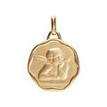 Pendentifs sur Artemare : Pendentif m&eacute;daille en plaqu&eacute; or avec ange en relief avec bords gondol&eacute;s