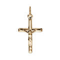 Pendentifs sur Artemare : Pendentif croix en plaqu&eacute; or ouvrag&eacute;e avec J&eacute;sus Christ - 29mm X 17mm