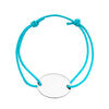 Bracelet en argent cordon coulissant bleu turquoise avec plaque ovale &agrave; graver