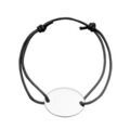 Bracelet en argent cordon coulissant noir avec plaque ovale &agrave; graver
