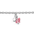Bracelets sur Artemare : Bracelet en argent cha&icirc;ne avec 3 pampilles papillons en oxyde rose et fleurs - longueur 18cm r&eacute;glable