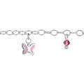 Bracelets sur Artemare : Bracelet en argent cha&icirc;ne avec pampilles papillons et oxydes roses altern&eacute;s - longueur 14cm + 2cm r&eacute;glable