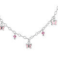 Colliers sur Artemare : Collier en argent cha&icirc;ne avec pampilles papillons et oxydes roses - longueur 32cm + 4cm de rallonge