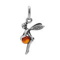 Pendentifs sur Artemare : Pendentif en argent f&eacute;e elfe qui tient 1 boule en ambre v&eacute;ritable
