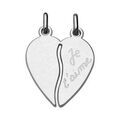 Pendentifs sur Artemare : Pendentif en argent rhodi&eacute; s&eacute;cable coeur &agrave; partager grav&eacute; "Je t'aime"