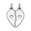 Pendentif en argent rhodi&eacute; s&eacute;cable coeur &agrave; partager avec coeur d&eacute;coup&eacute; sur chaque moiti&eacute; Artemare