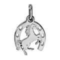 Pendentif en argent fer &agrave; cheval avec cheval cabr&eacute; au milieu