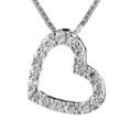 Collier en argent rhodi&eacute; cha&icirc;ne avec pendentif petit coeur en rail d'oxydes blancs - longueur 42cm