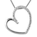 Colliers sur Artemare : Collier en argent rhodi&eacute; cha&icirc;ne avec pendentif gros coeur asym&eacute;trique et avec 1 moiti&eacute; orn&eacute;e d'oxydes blancs - longueur 42cm