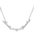 Colliers sur Artemare : Collier en argent cha&icirc;ne maille for&ccedil;at avec d&eacute;coupe anglaise 2 pr&eacute;noms s&eacute;par&eacute;s par un coeur - longueur 40cm + 3cm de rallonge