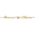 Bracelets sur Artemare : Bracelet en plaqu&eacute; or cha&icirc;ne mailles 1+1 largeur 2mm avec d&eacute;coupe anglaise 2 pr&eacute;noms s&eacute;par&eacute;s par un coeur - longueur 18,5cm r&eacute;glable 17cm