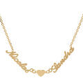 Colliers sur Artemare : Collier en plaqu&eacute; or cha&icirc;ne maille for&ccedil;at avec d&eacute;coupe anglaise 2 pr&eacute;noms s&eacute;par&eacute;s par un coeur - longueur 40cm + 3cm de rallonge